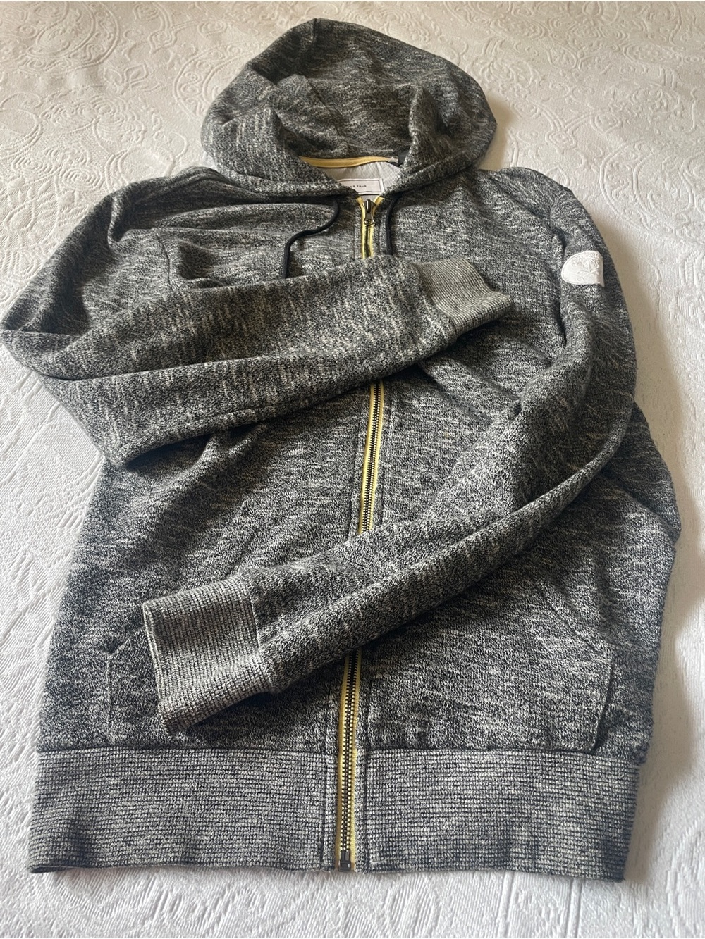 Men's Five Four Gray Marled Hoodie with Yellow Trim and Black Drawstrings